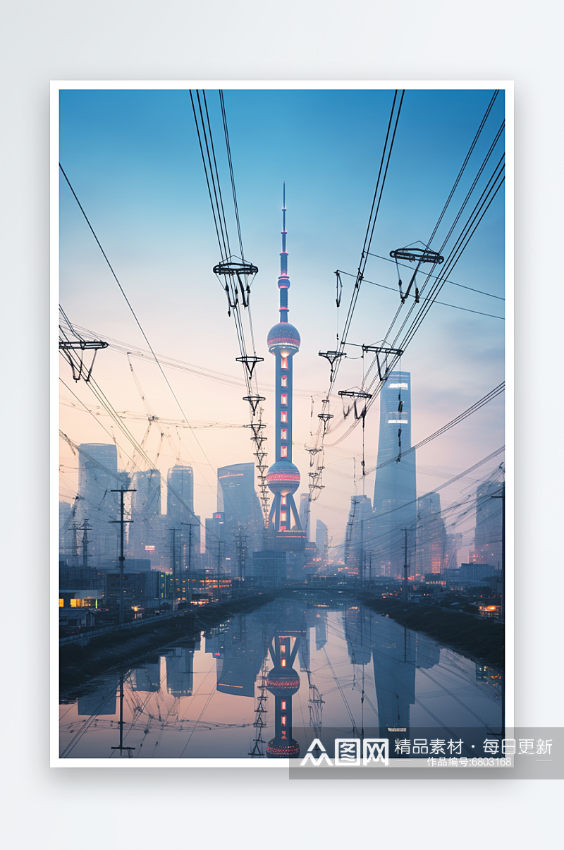 高清城市天际线中国电力电网摄影图素材