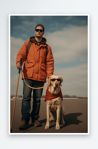 残疾人视力障碍盲人导盲犬摄影图