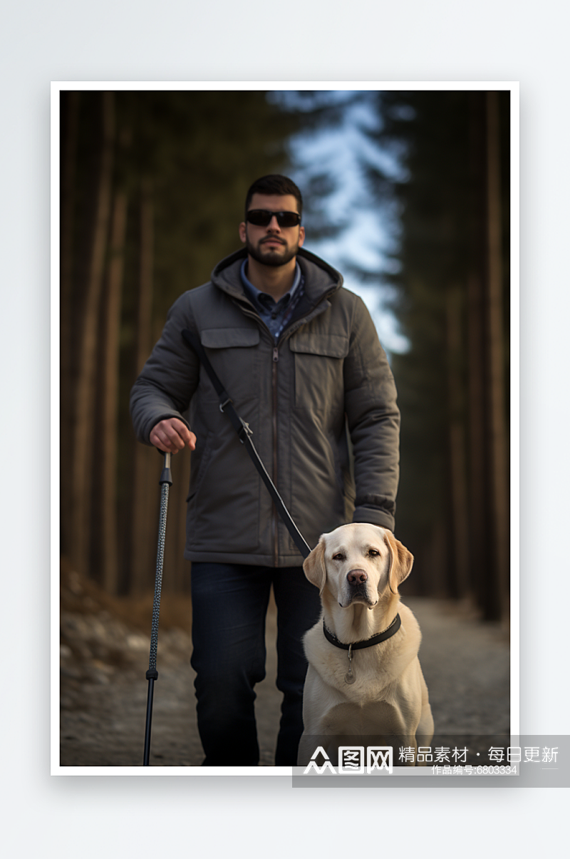残疾人视力障碍盲人导盲犬摄影图素材