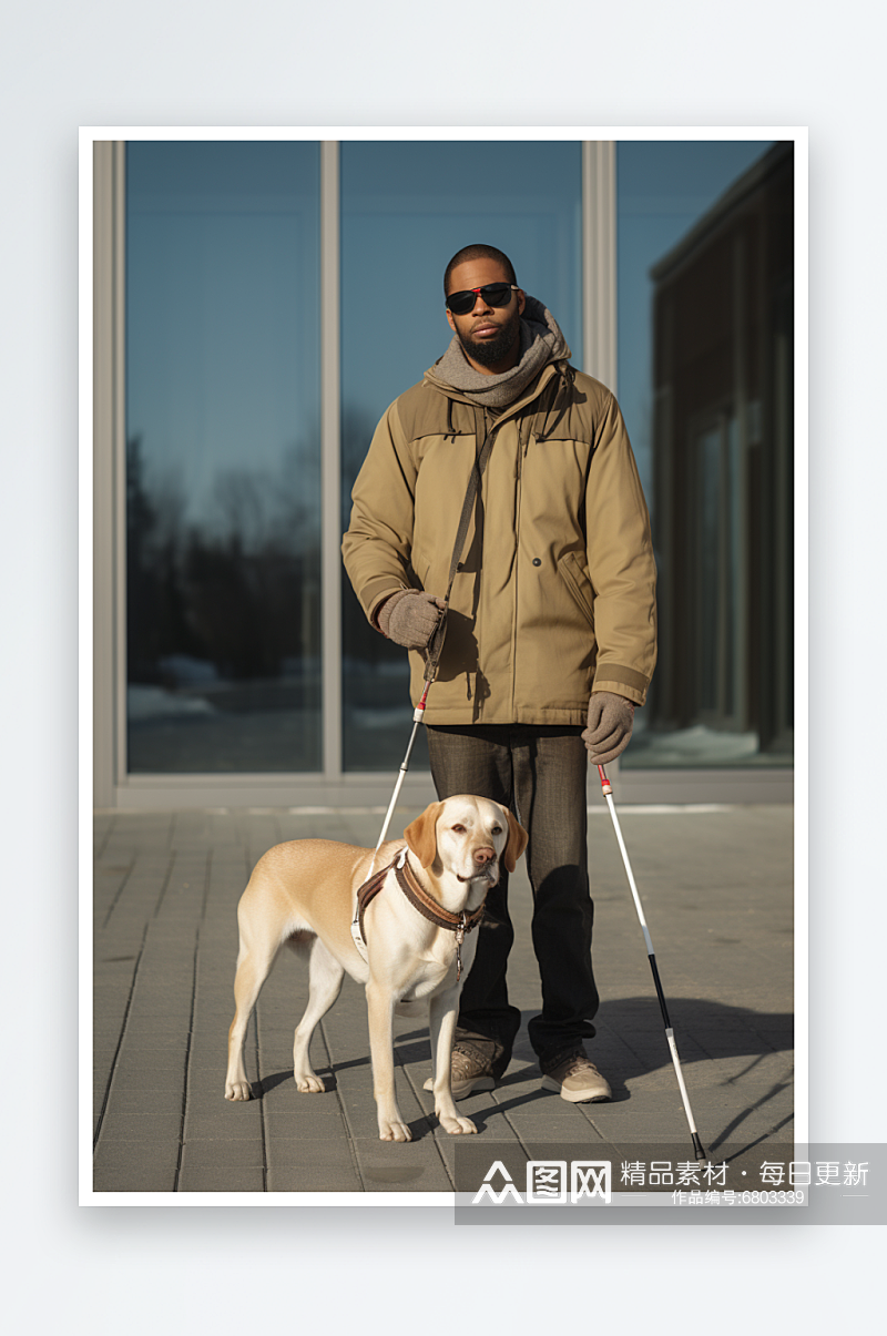 残疾人视力障碍盲人导盲犬摄影图素材