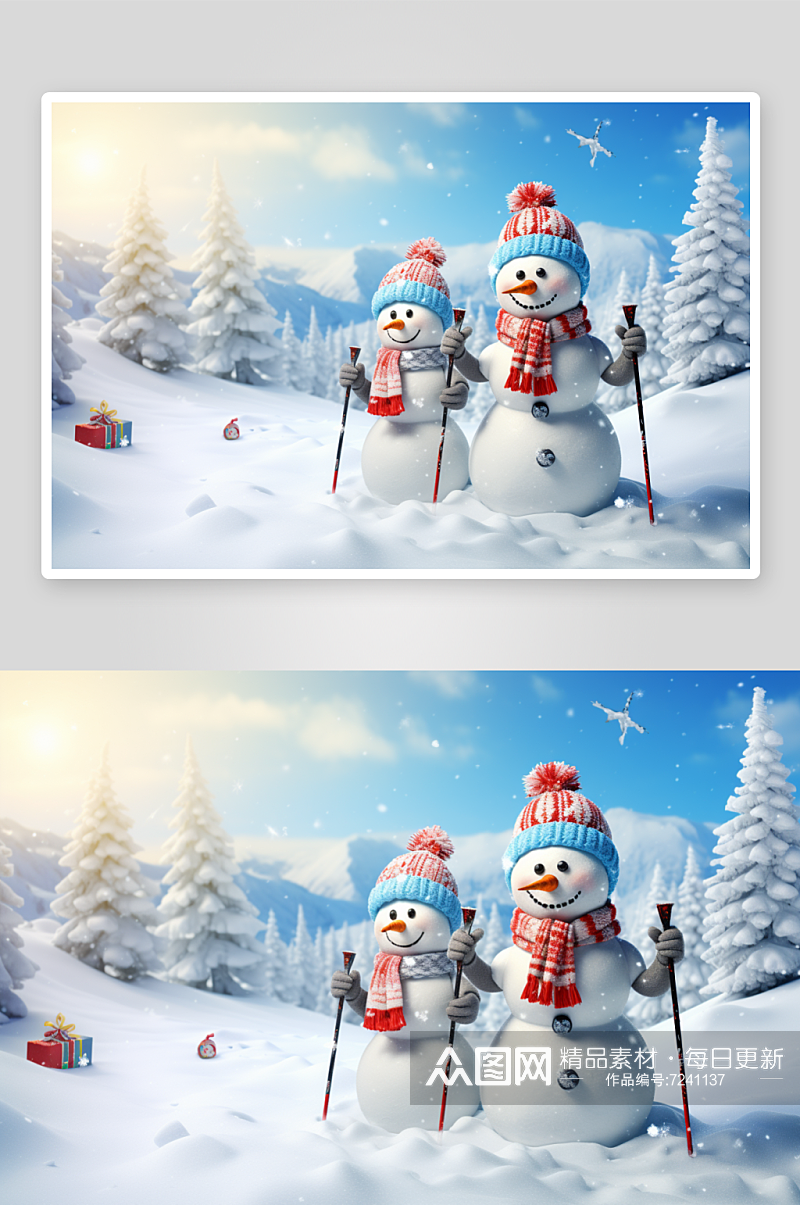 AI数字艺术动画冬季冬天滑雪雪人元素素材