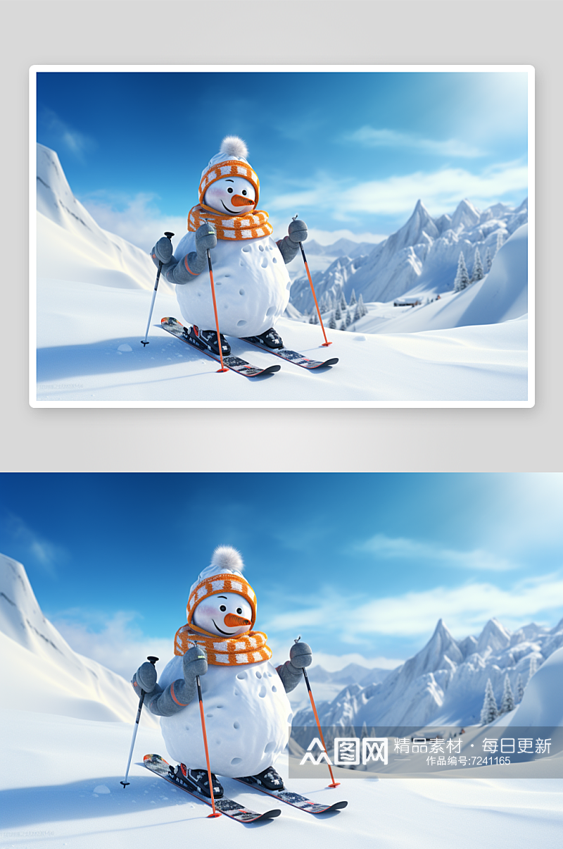 AI数字艺术冬季冬天滑雪雪人元素素材
