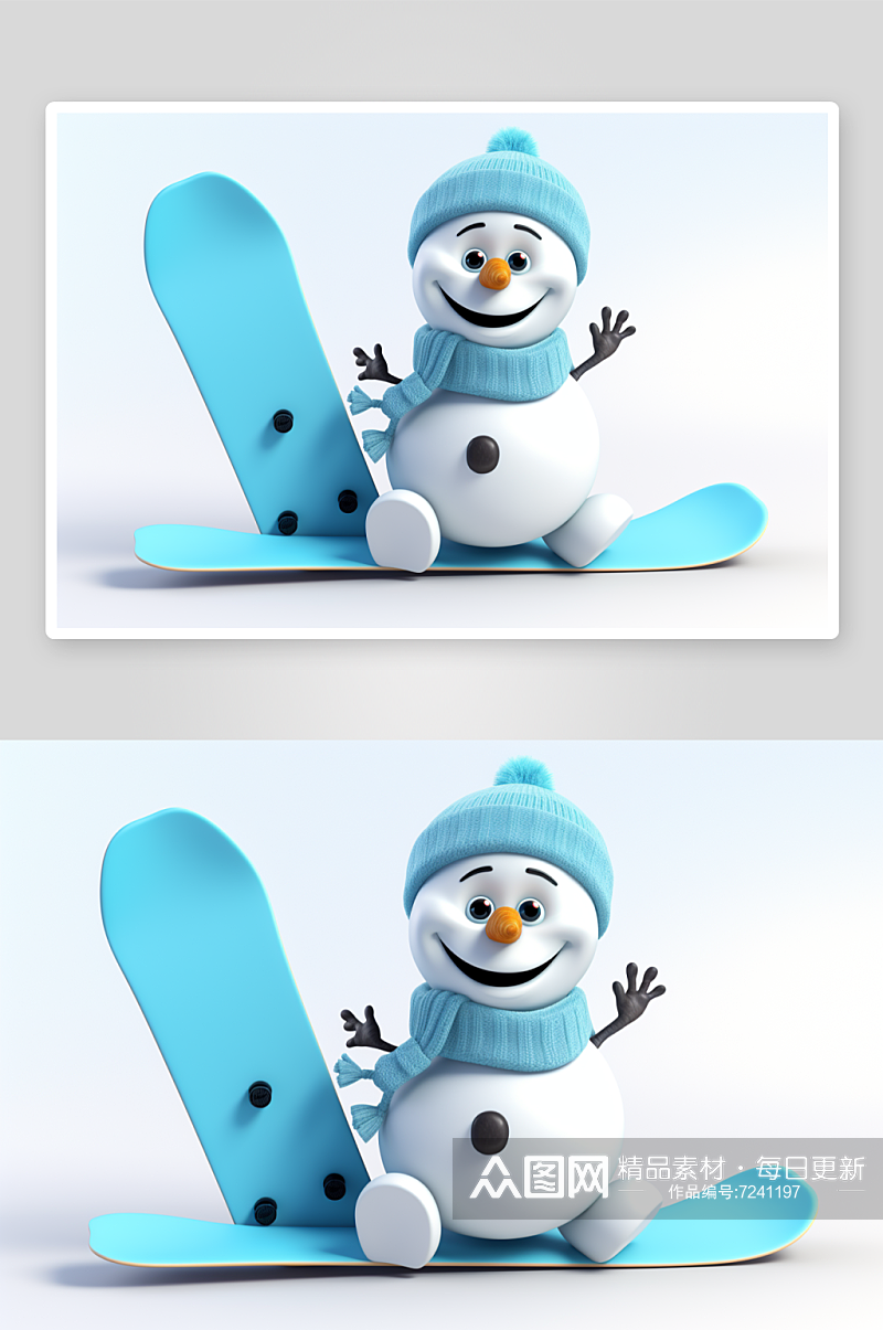 AI数字艺术创意冬季冬天滑雪雪人元素素材
