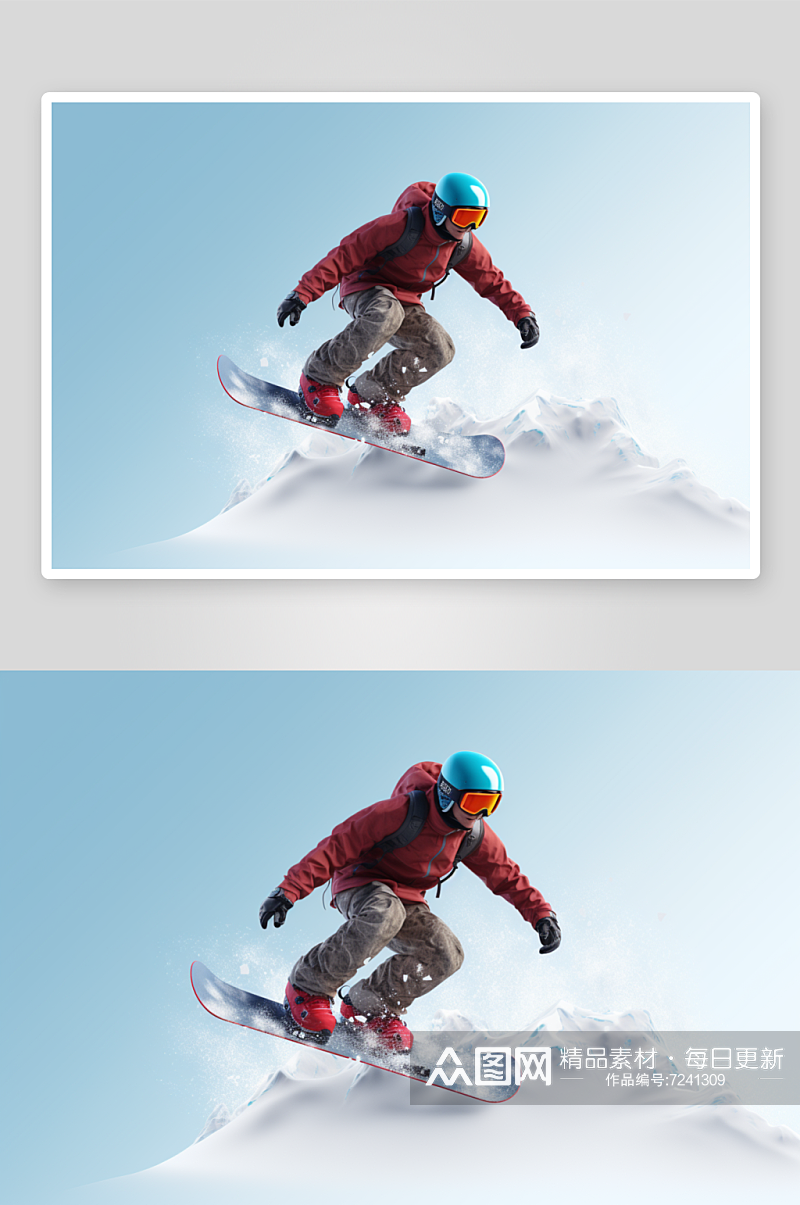 AI数字艺术创意冬季冬天滑雪设备元素素材