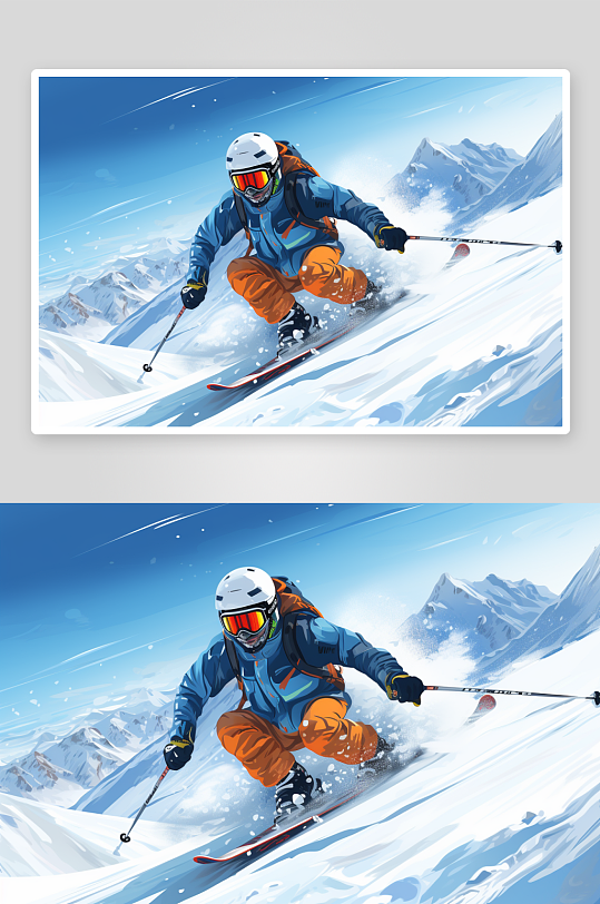 AI数字艺冬季冬天卡通滑雪运动人物插画