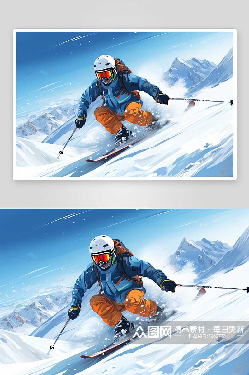 AI数字艺冬季冬天卡通滑雪运动人物插画素材