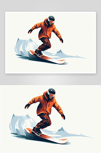AI数字艺术冬季卡通滑雪运动人物插画