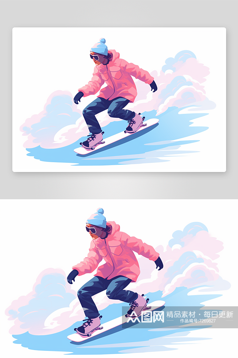 AI数字艺术冬季卡通滑雪运动人物插画素材