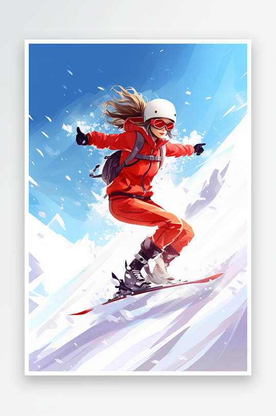 AI数字艺术冬季卡通滑雪运动人物插画