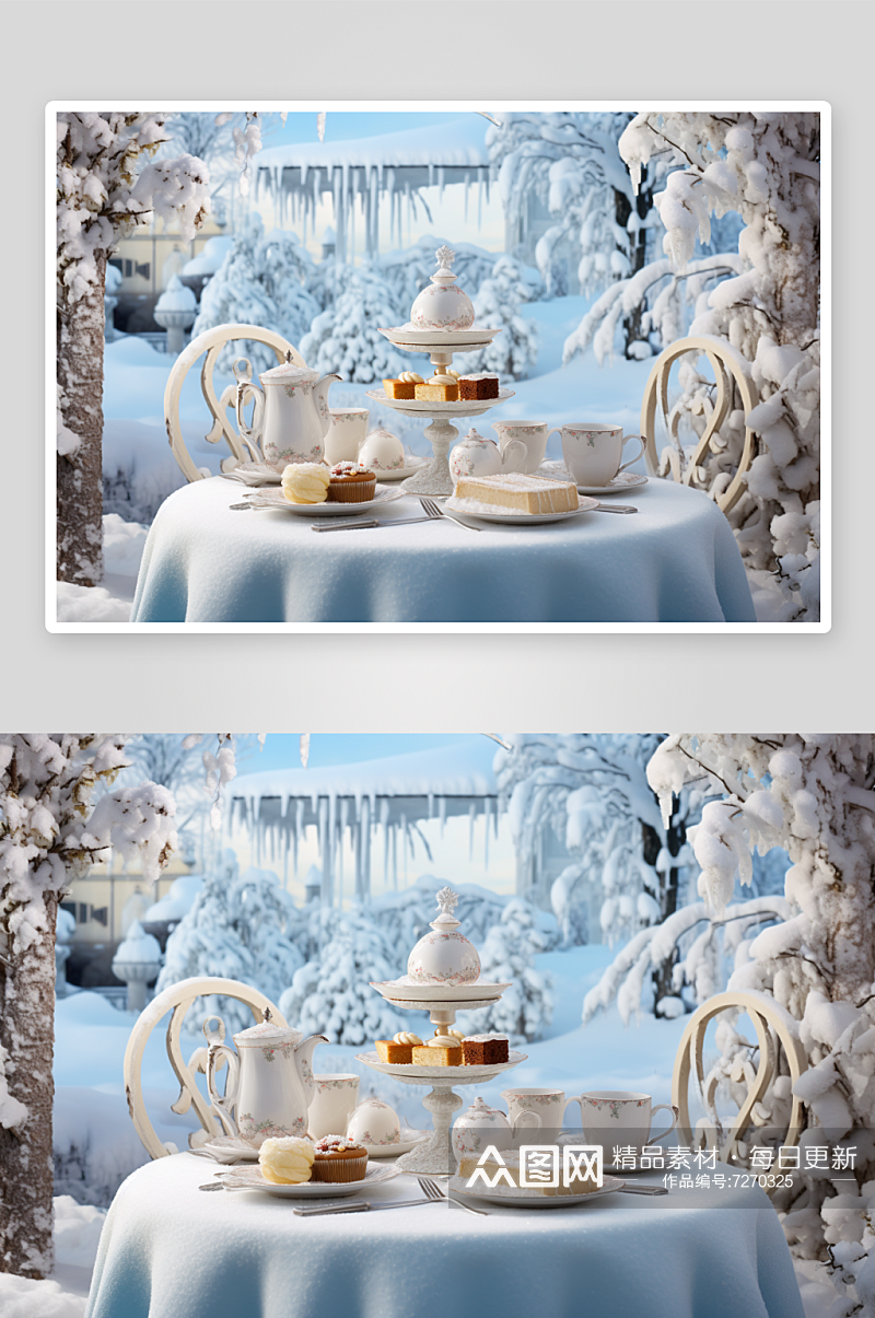 AI数字艺术冬季氛围下午茶摄影图素材