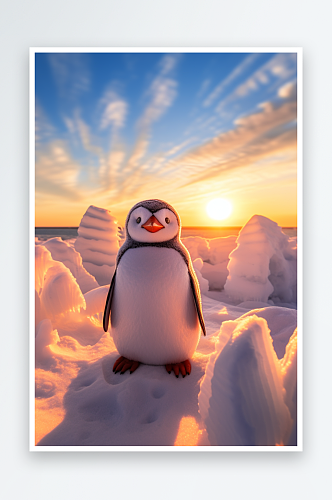 AI数字艺术冬季南极企鹅动物背景摄影图