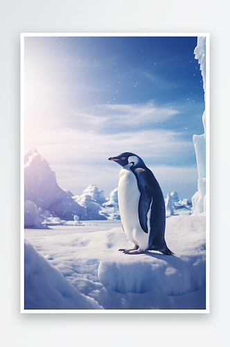 AI数字艺术高清季南极企鹅动物背景摄影图