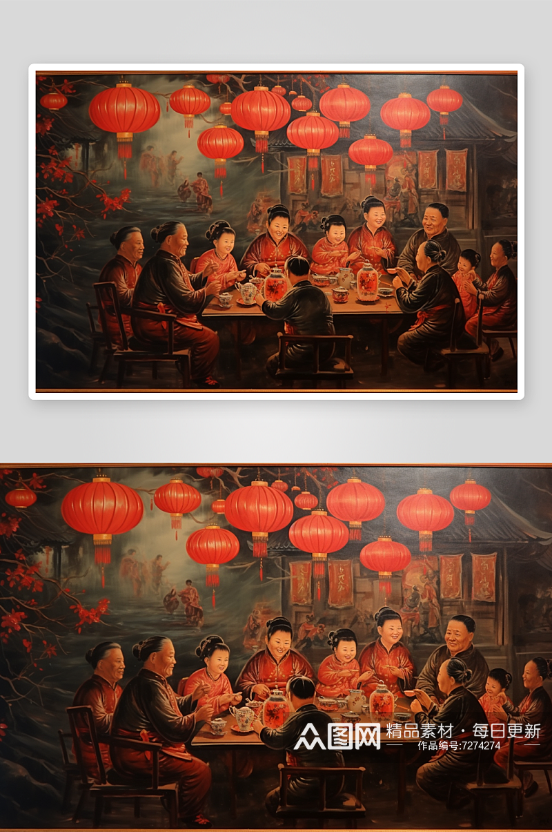 AI数字艺术复古春节新年人物油画图片素材
