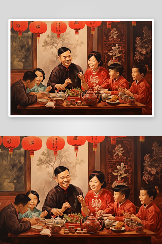 AI数字艺术创意复古春节新年人物油画图片
