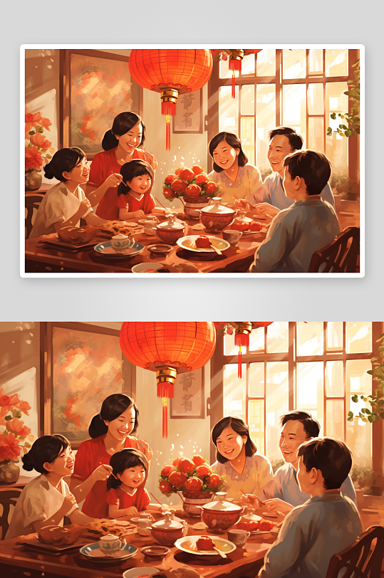 AI数字艺术创意复古春节新年人物油画图片
