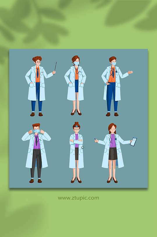 蓝色背景医生医务人员人物元素插画-众图网