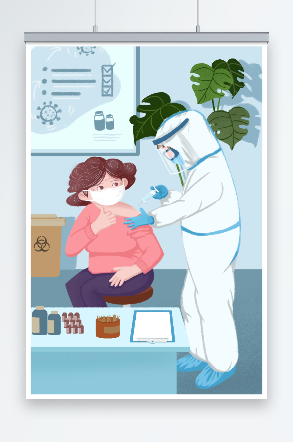 老人接种新冠疫苗预防针抗疫人物插画素材