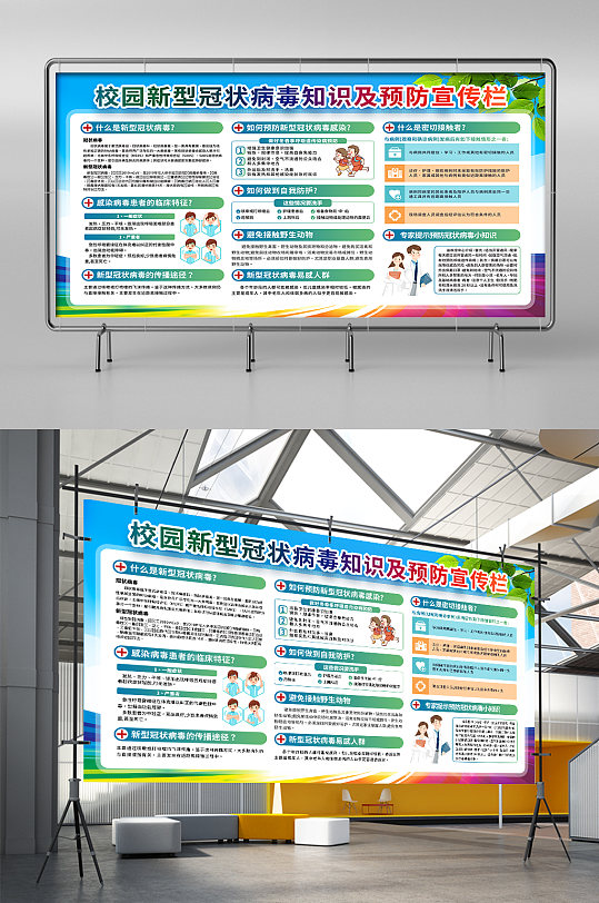 校园新型冠状病毒知识及预防宣传展架