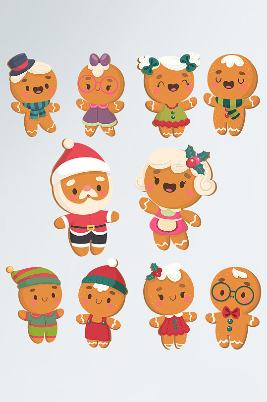 矢量卡通可爱圣诞节姜饼人装饰元素