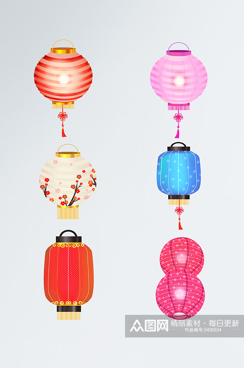 纯原创中国风中式传统灯笼元素套图素材