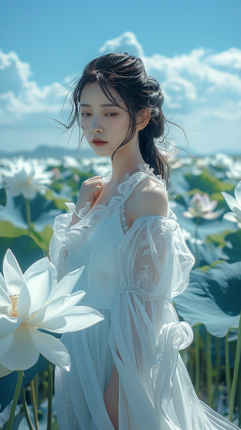 中国风白色汉服女孩素材