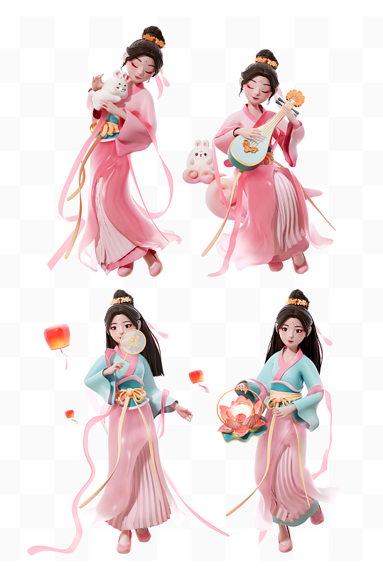 3D中秋节国潮风嫦娥古装人物-众图网