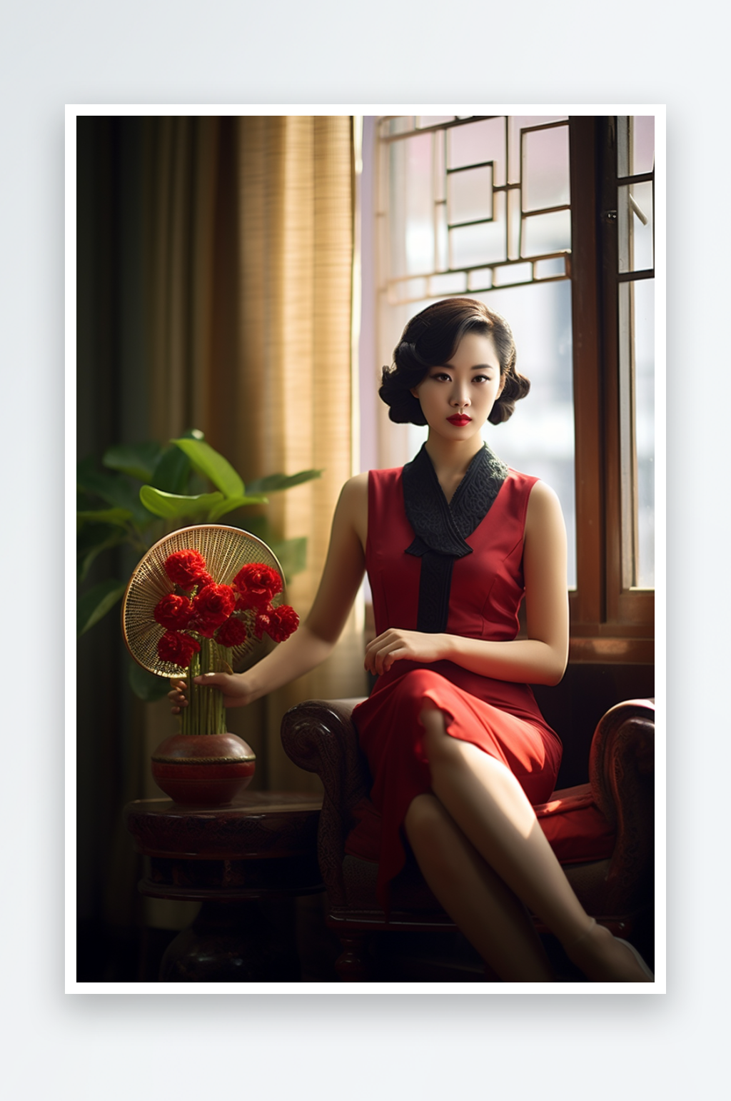 传统风格红色旗袍中国女性素材