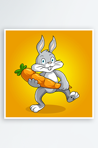 灰色可爱卡通动物兔子红萝卜