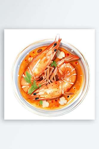 海鲜美食手绘熟虾食物小龙虾