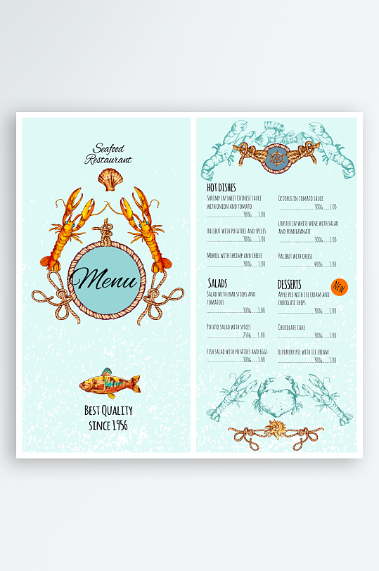 矢量手绘海鲜菜单设计-众图网