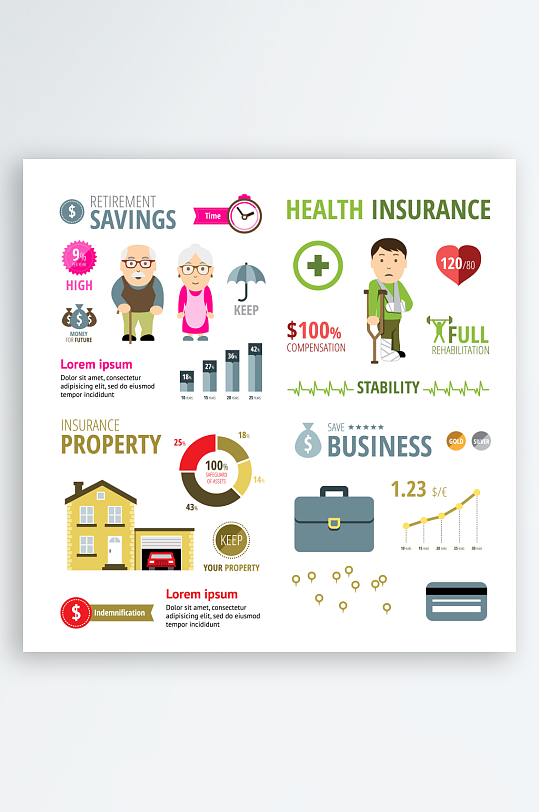 矢量卡通保险服务广告