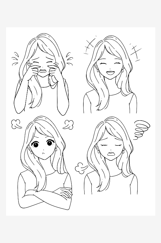 矢量线条女孩表情