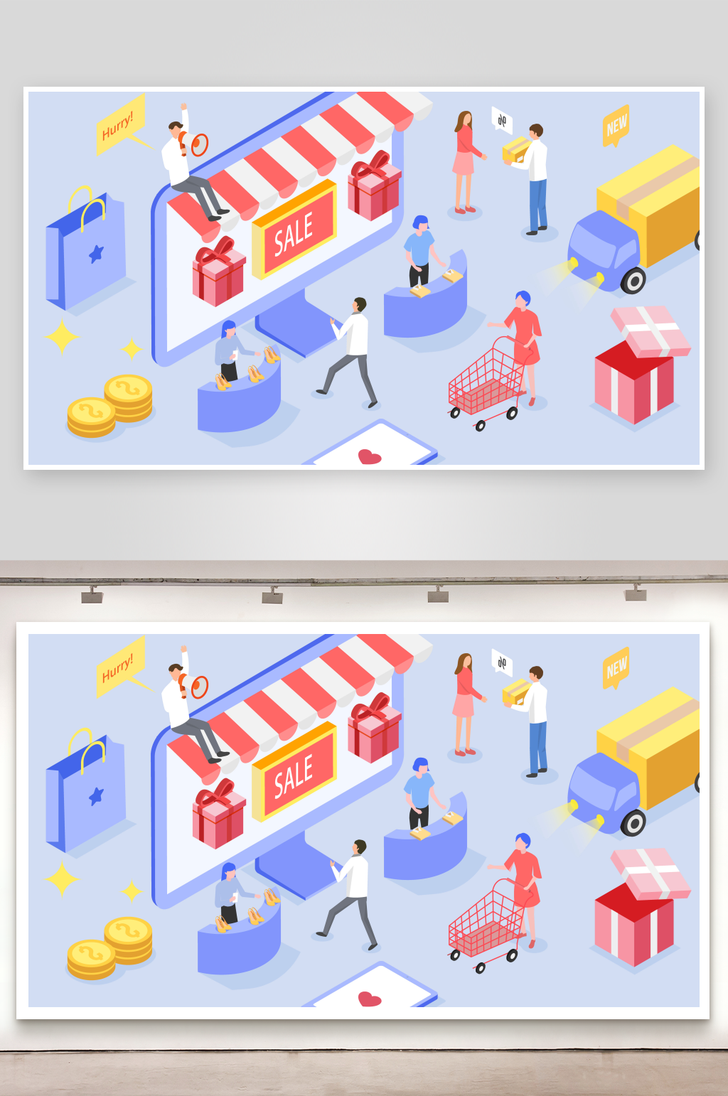双十一促销等距人物插画素材