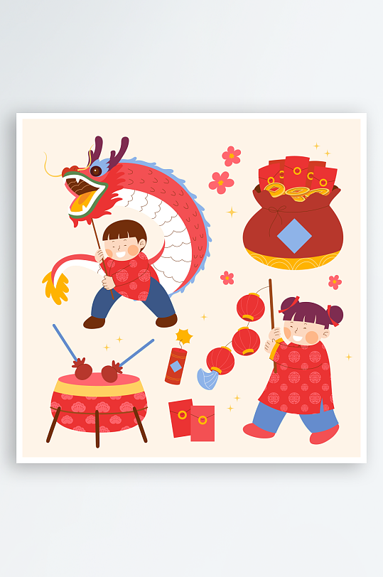 卡通新年人物插画-众图网