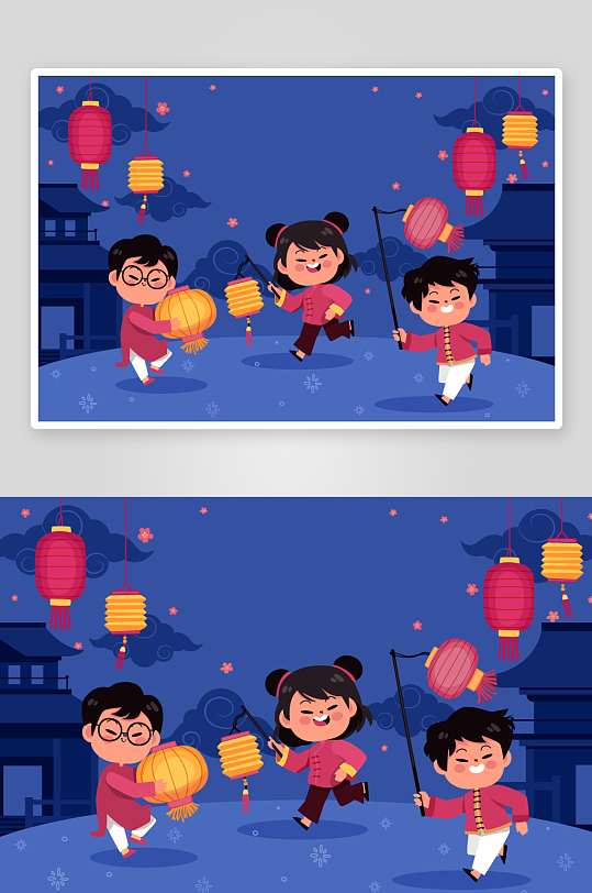 卡通新年人物插画-众图网