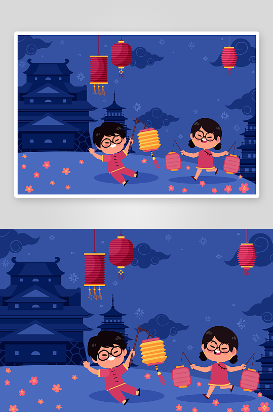 卡通新年人物插画-众图网