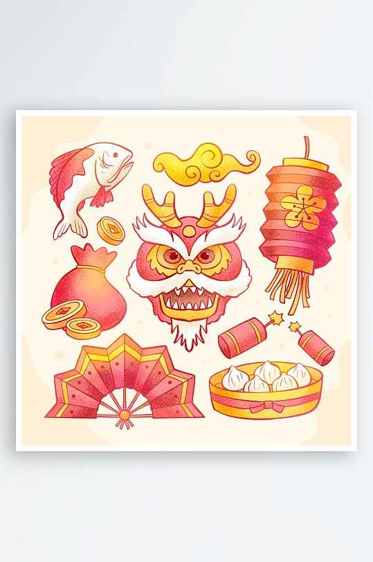 卡通手绘新年插画-众图网