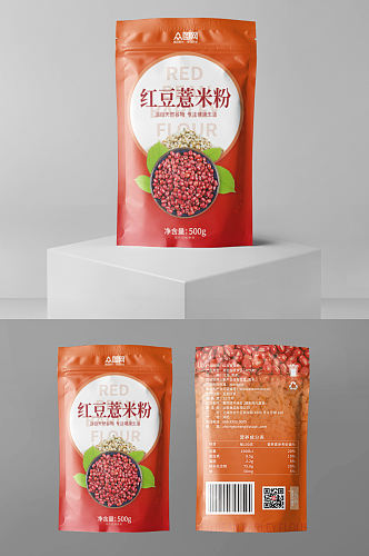 红色渐变红豆薏米粉袋装包装