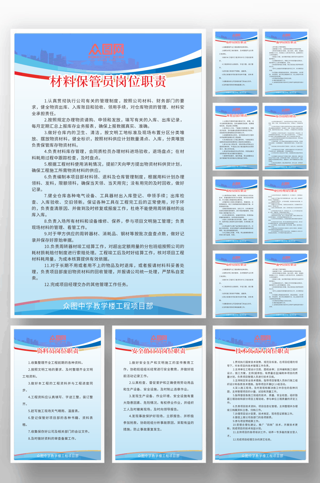 工地项目部岗位职责制度牌素材