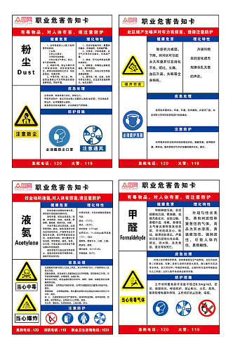 化工厂职业病危害告知卡