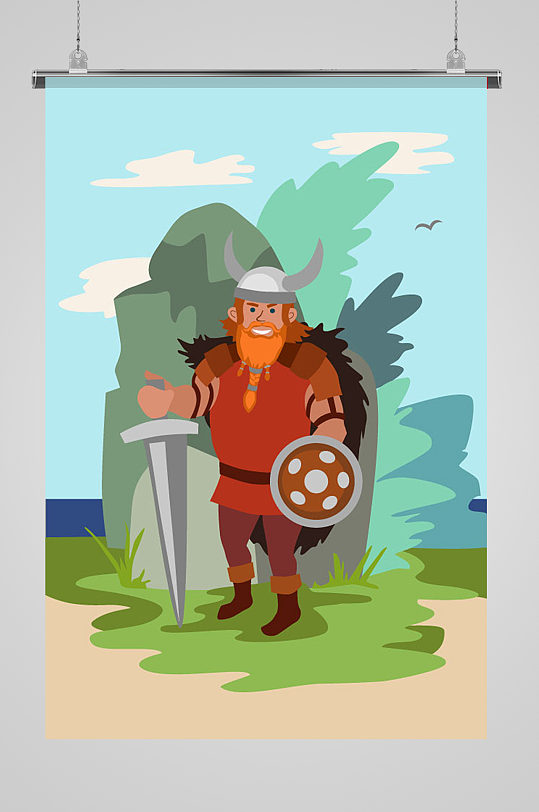 维京人战斗矢量插画