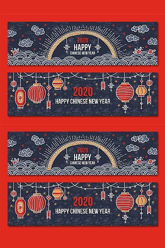 红色中国风新年手绘横幅