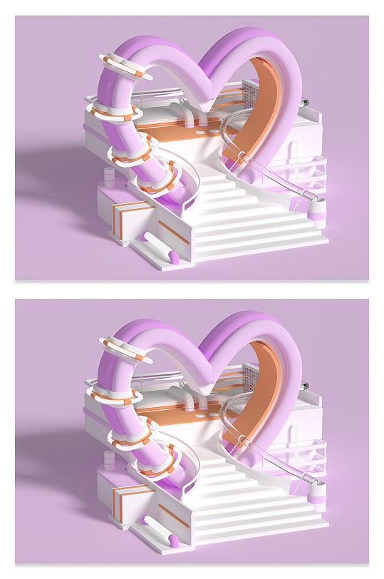 c4d电商卡通心形浪漫场景 情人节电商场景-众图网