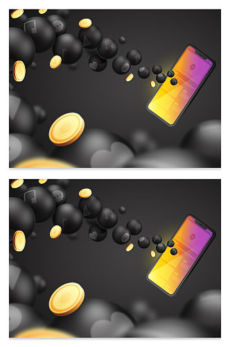 立体黑色金融手机矢量背景