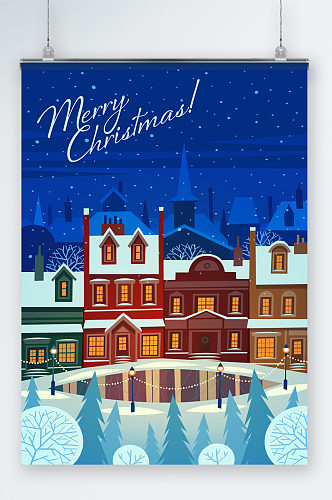 圣诞节小镇插画海报