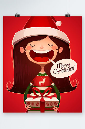 圣诞女孩插画海报