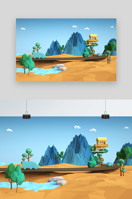 lowpoly风格小岛c4d模型-众图网