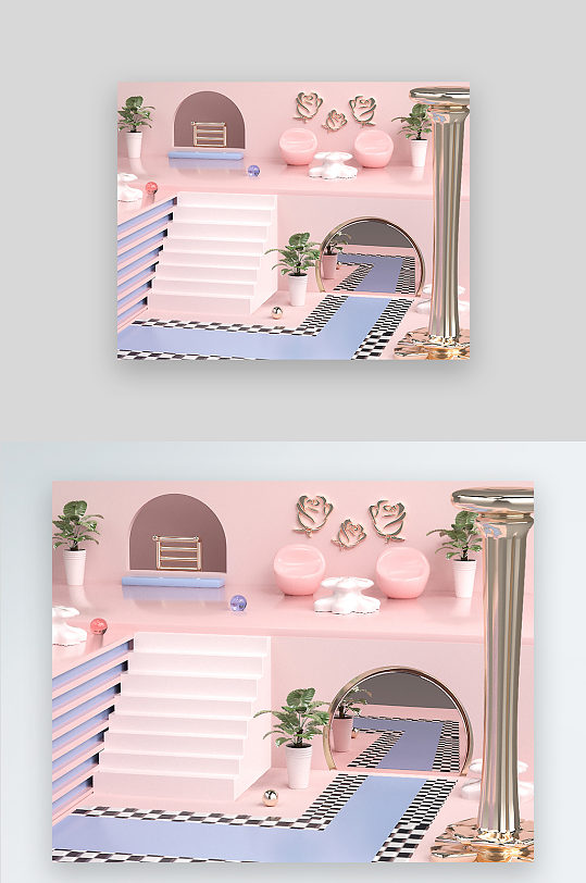 c4d简约浪漫电商场景模型 情人节电商场景-众图网