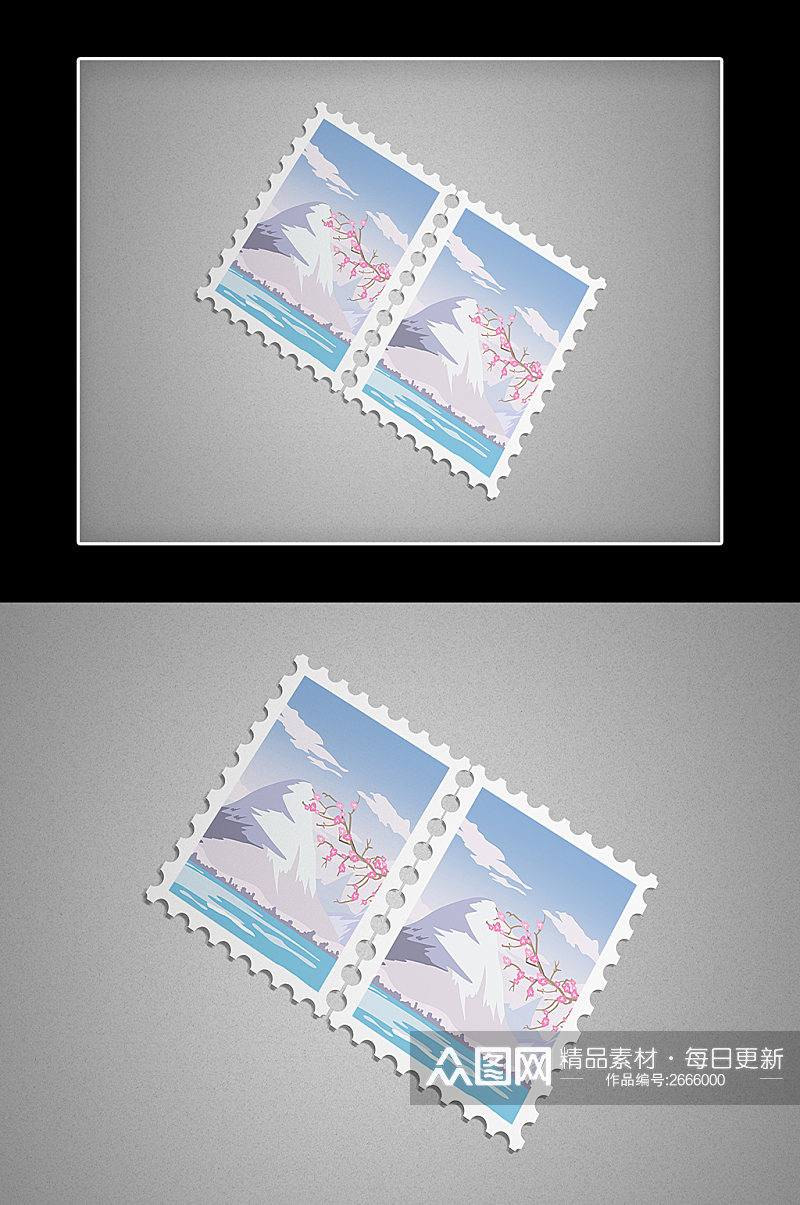 蓝色风景邮票样机素材
