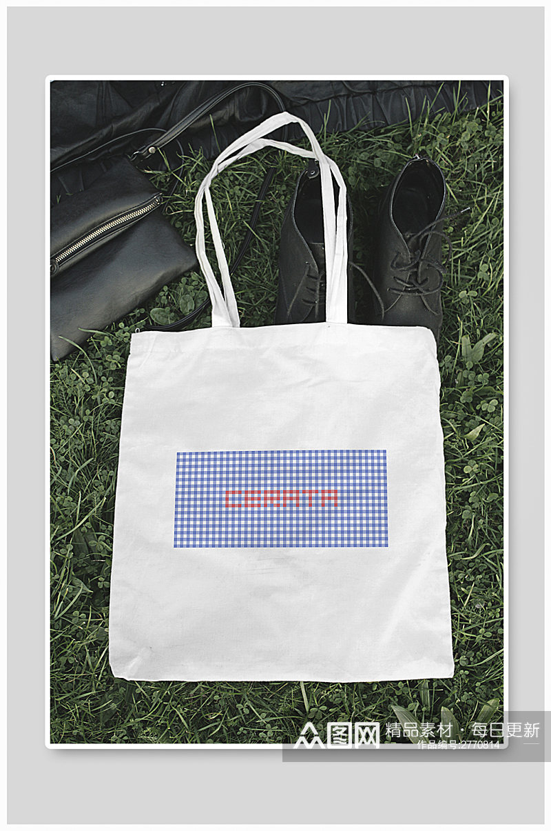 白色帆布个性插图购物袋效果图样机素材